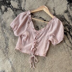 URBAN Romantics Pink Checkered Ruffle Blouse